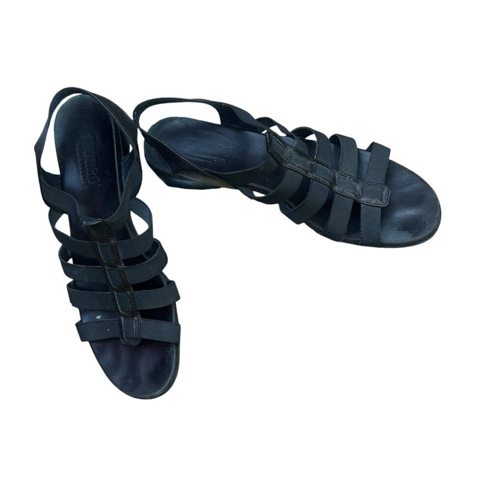 Munro American Black Strappy Mesh Wedge Sandals Size 7